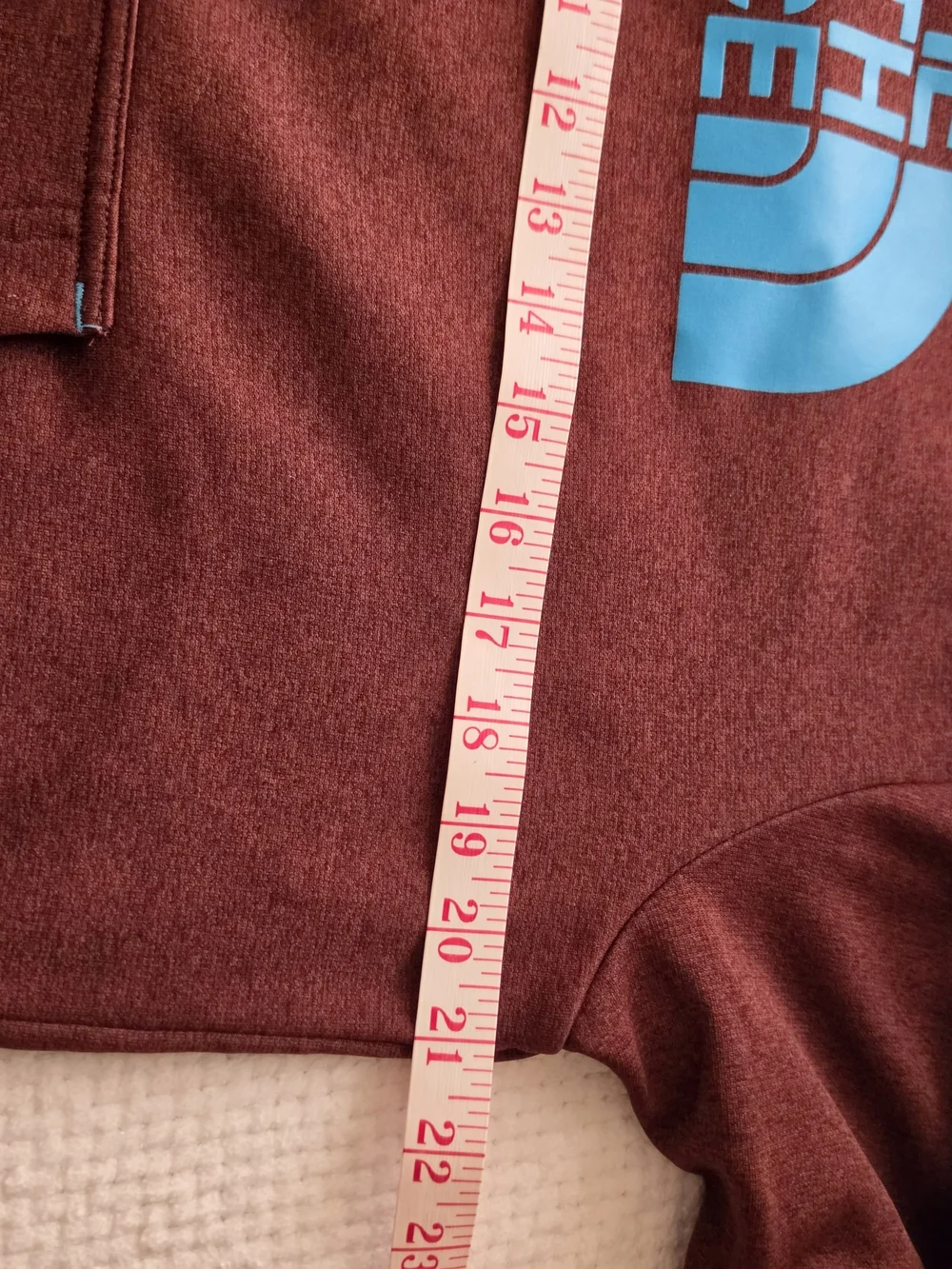 The North Face Maroon Hoodie with Bright Blue Accents